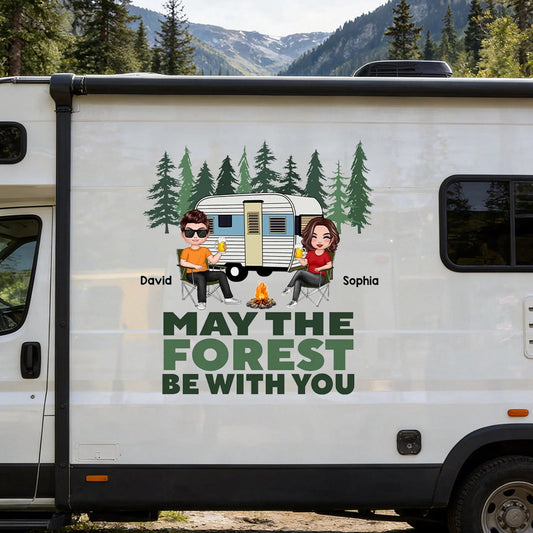 Personalized Camping Couple Sticker Decal for Car or RV Window - May The Forest Be With You Unique Gift