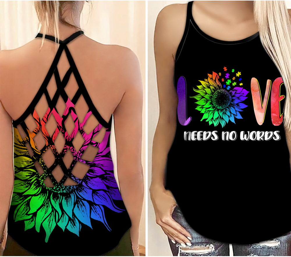 Autism Awareness Love Needs No Words - Cross Tank Top 0921