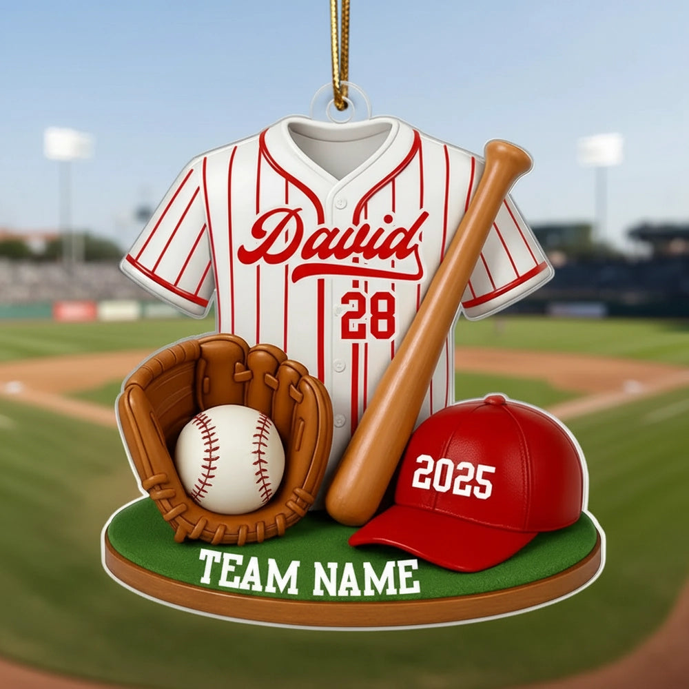 Personalized Baseball Jersey & Gear Ornament – Custom Name, Number & Team, Perfect Christmas Gift for Players and Fans