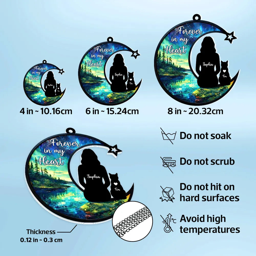 Personalized Acrylic Suncatcher Ornament Cat Memorial Silhouette in Starry Lake Scene - Unique Gift for Cat Lovers