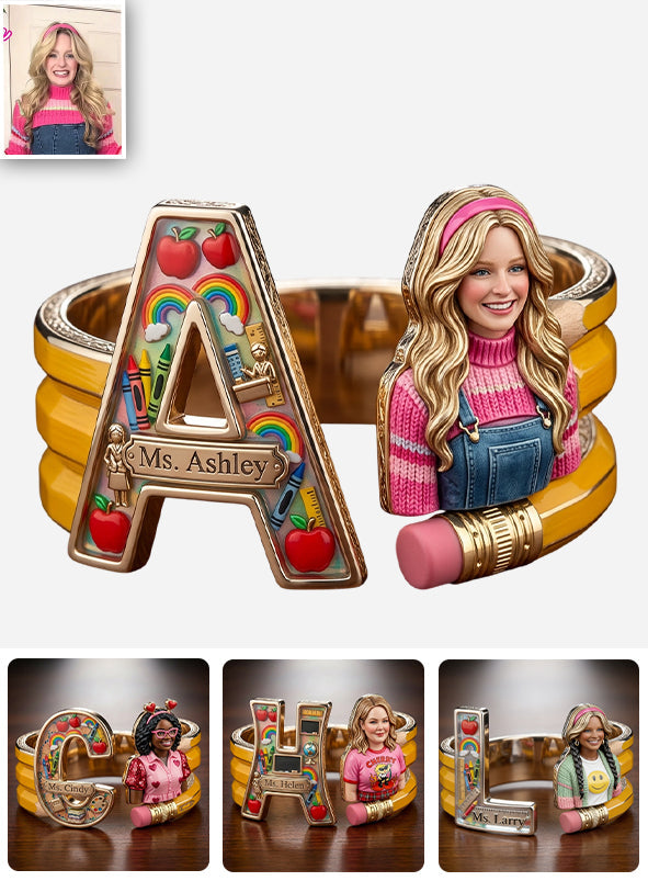 Best Teacher Ever - Personalized Teacher Shaped Cuff Bracelet