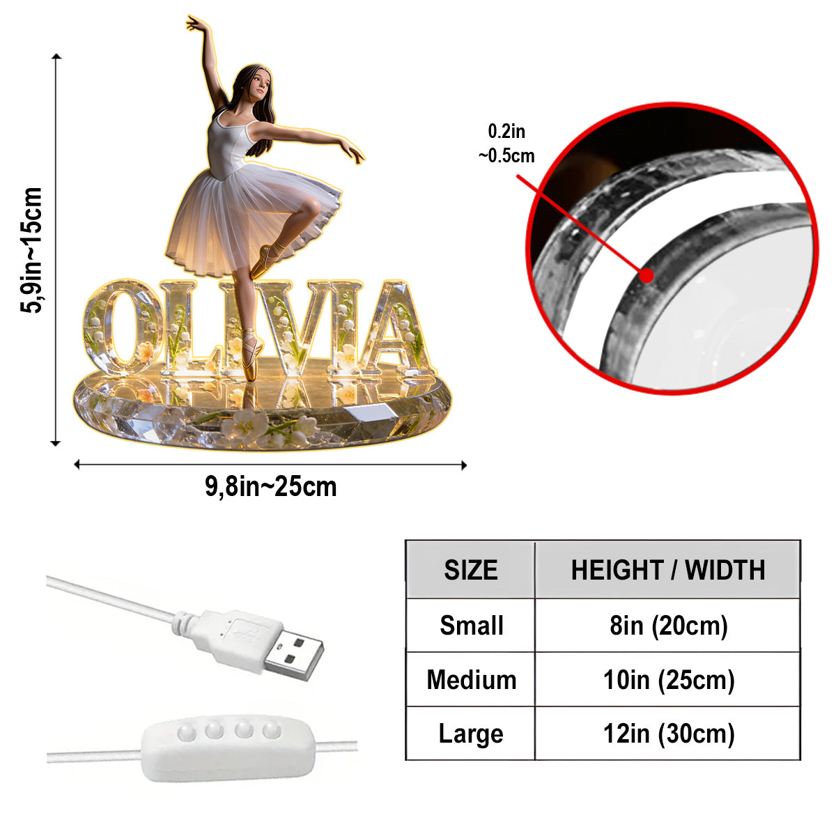 Ballerina & Floral - Personalized Ballet Acrylic LED Night Light