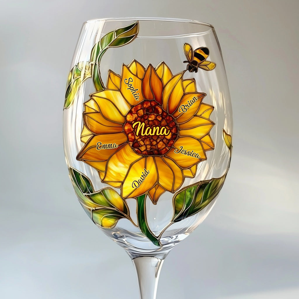Grandma's Sunflower - Personalized Grandma Wine Glass With Long Stem