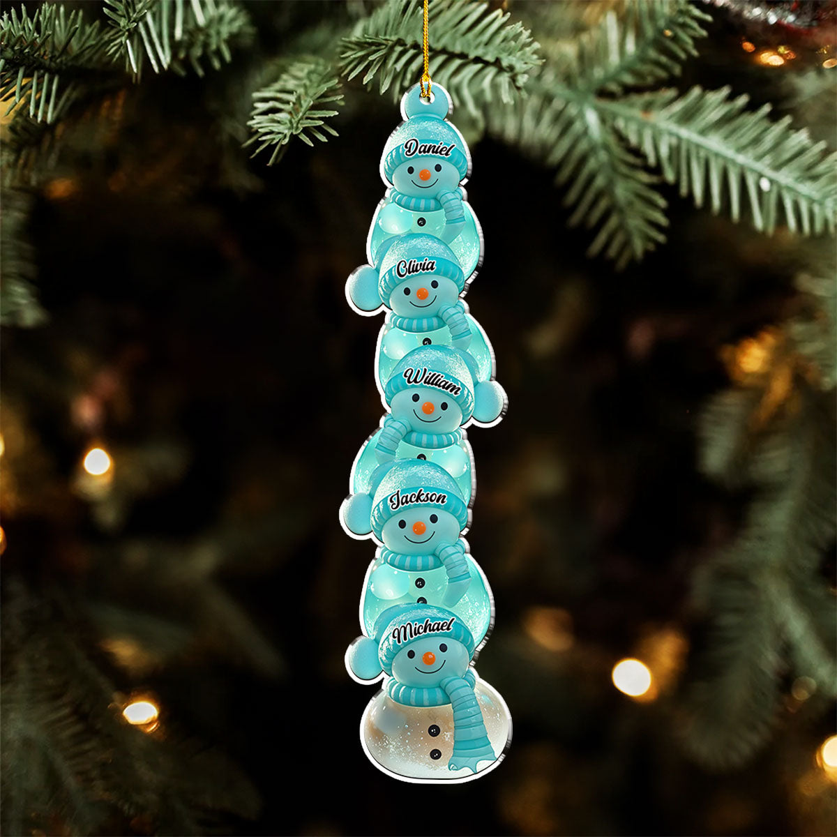 Teal Snowman Acrylic Ornament, Personalized Tree Decor for the Holidays, Creative gift for Families & Grandparents