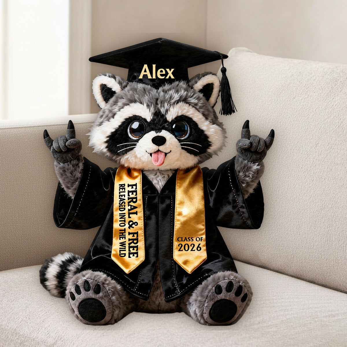 Graduation Raccoon - Personalized Graduation Premium Faux Fur Pillow