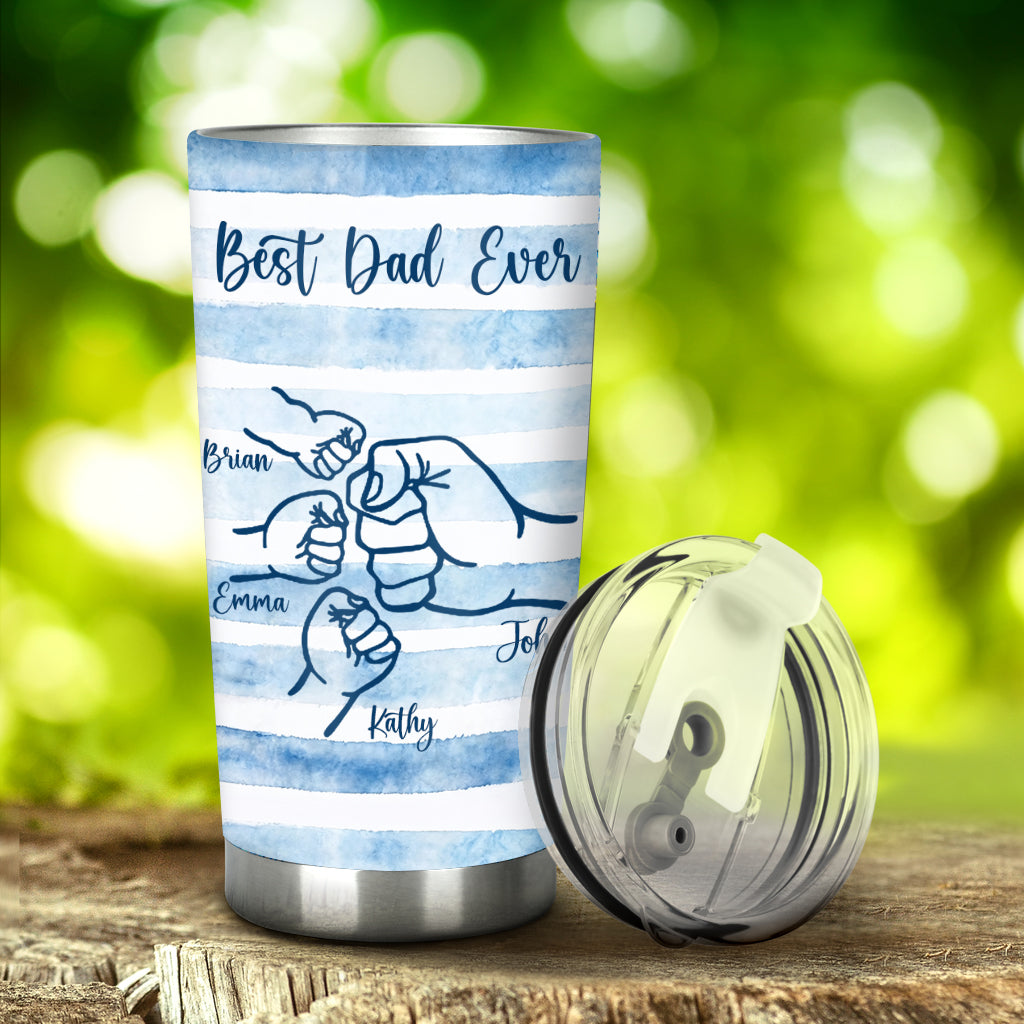 Best Dad Ever Fist Bump Retro Stripes - Personalized Father Tumbler