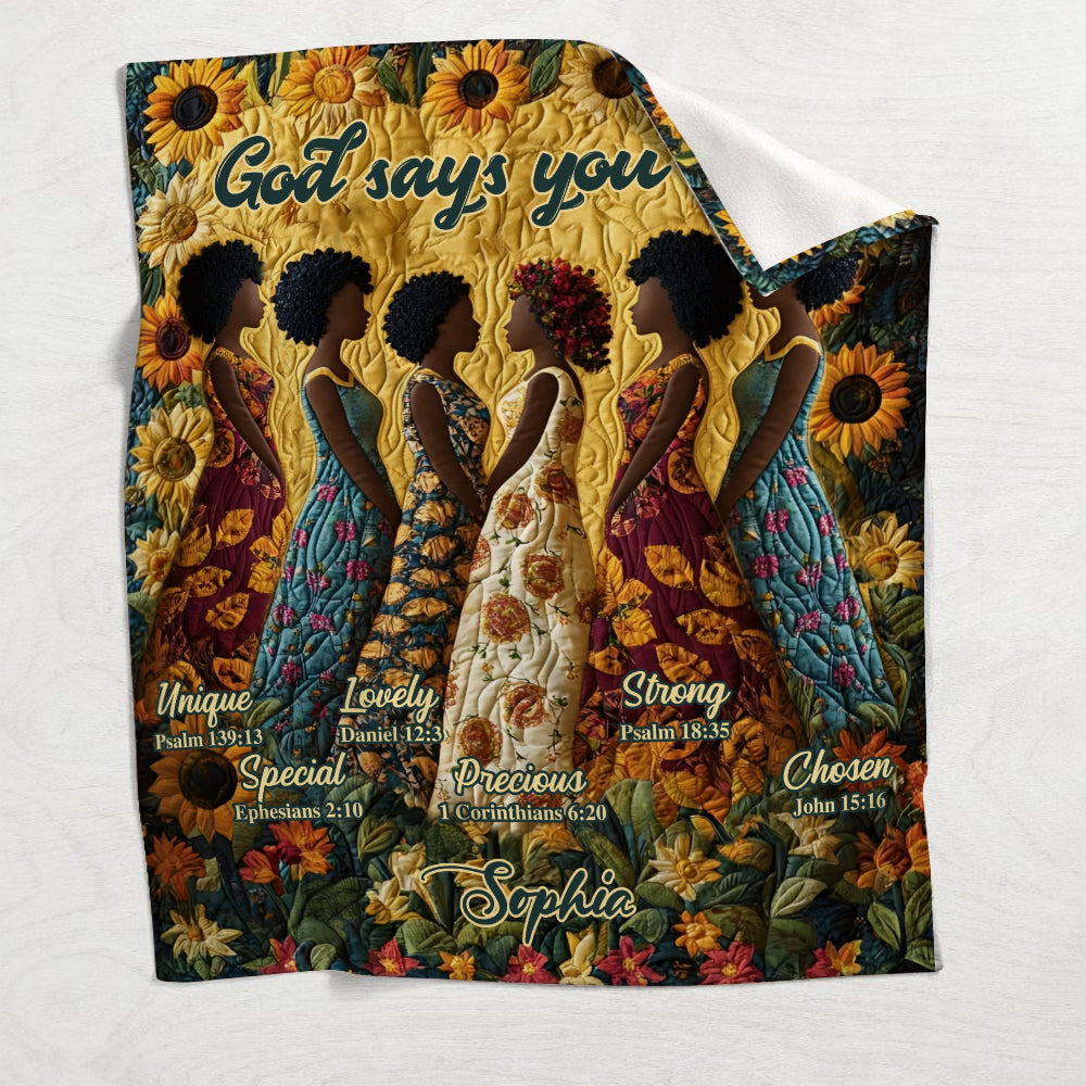 God Says You Are - Personalized African American Blanket