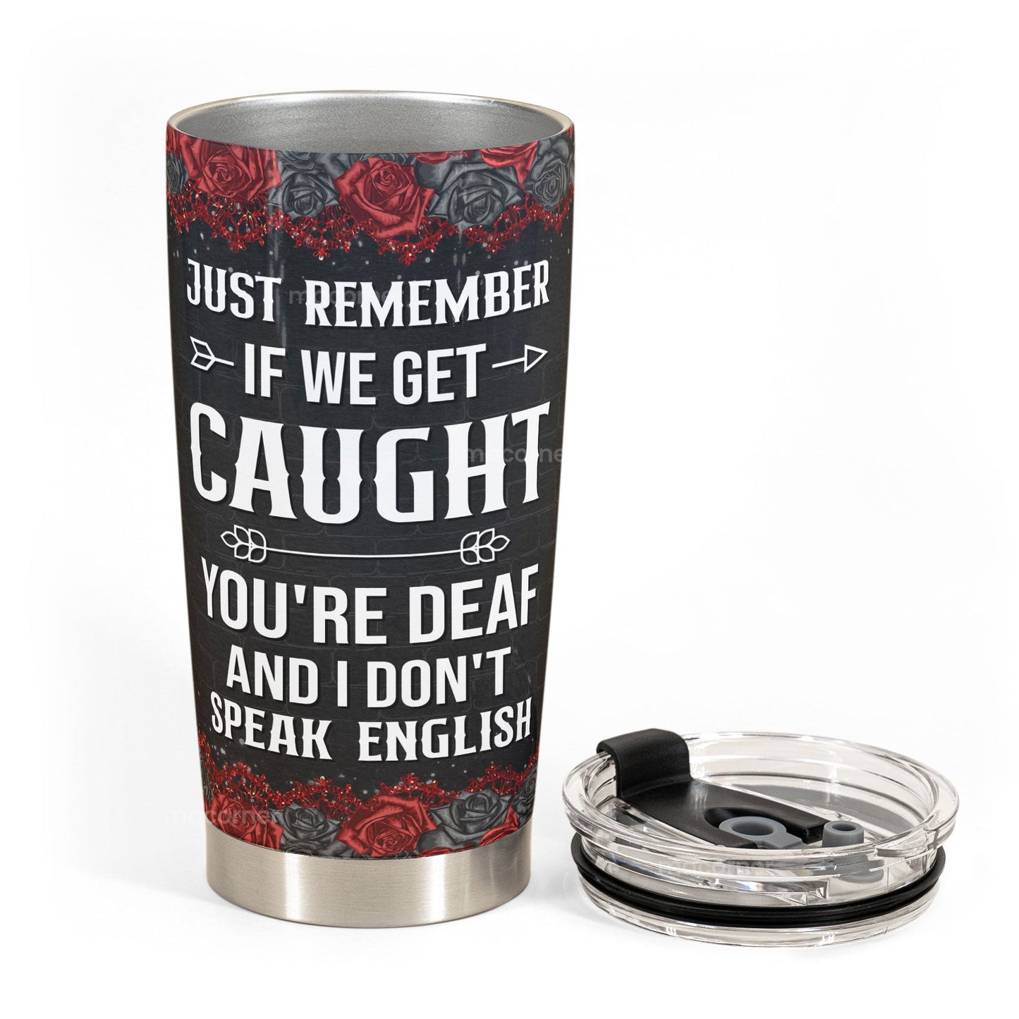 Partners In Crime Insulated Travel Tumbler – Funny Best Friend Gift With Cartoon Girls & Roses, Just Remember If We Get Caught Quote