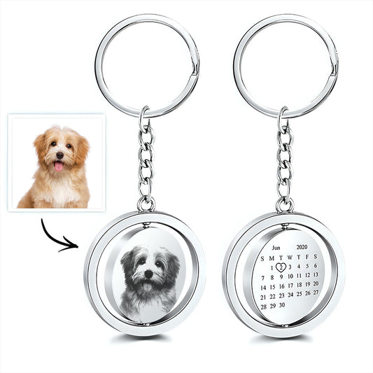 Custom Photo Calendar Swirl Round Swirl Calendar Keychain - gift for anyone, dog lover, cat lover, who lost a loved one - Personalized Keychain