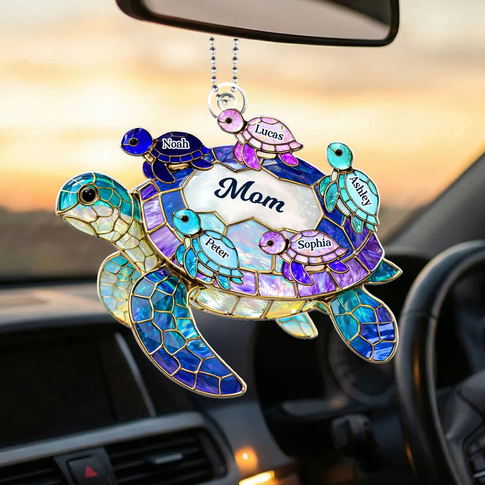 Personalized Sea Turtle Acrylic Car Hanger for Mom, Unique Rearview Mirror Gift with Gorgeous Ocean Colors