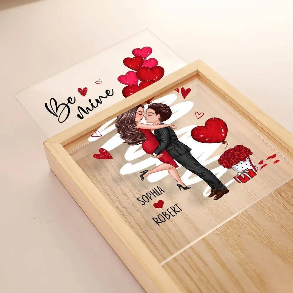 Be Mine Doll Couple Kissing - Valentine's Day Custom Frame Light Box - Personalized Romantic Scene