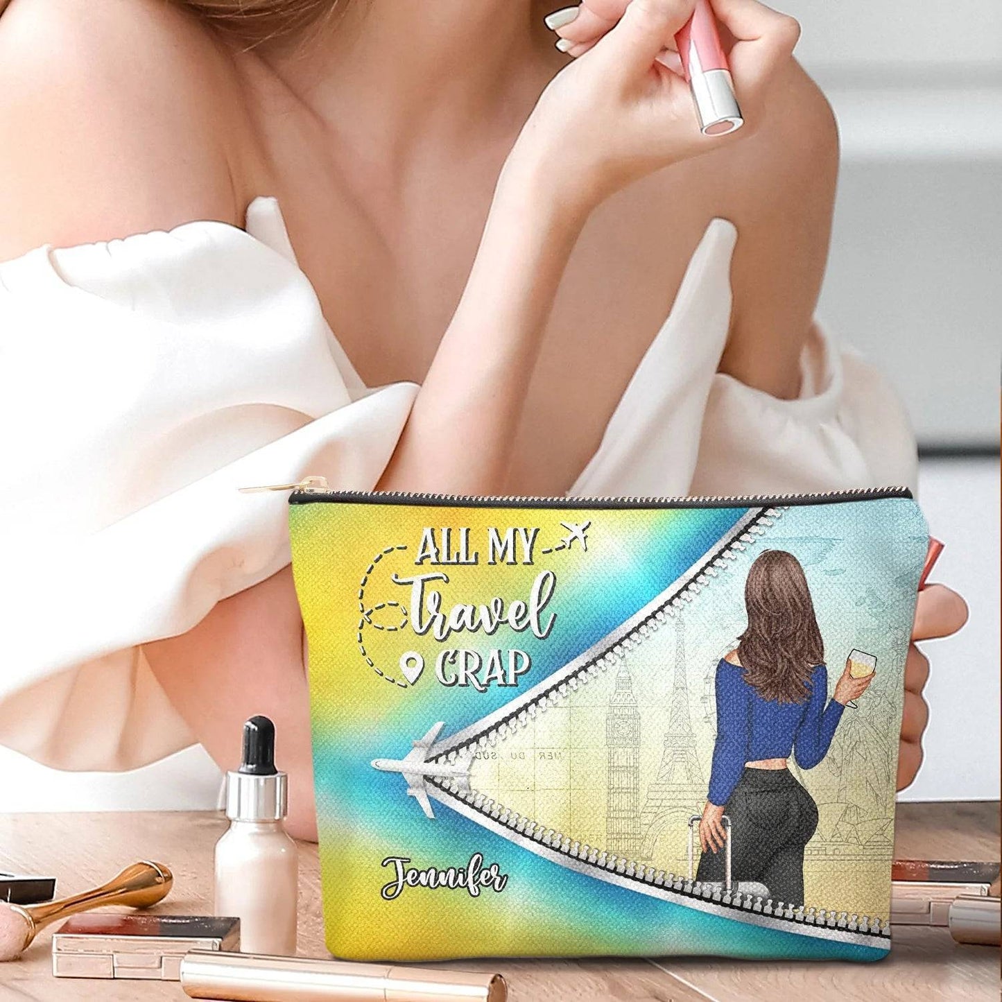 All My Travel Crap - Ultimate Gift For Traveling Lovers, Travelers, Women - Personalized Cosmetic Bag
