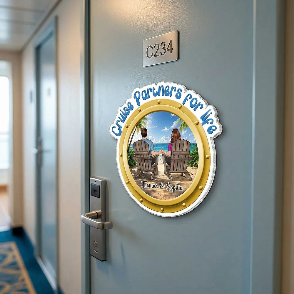 Personalized Cruise Partners for Life Acrylic Fridge Magnet, Beach Couple Holding Hands, Unique Gift for Husband or Wife