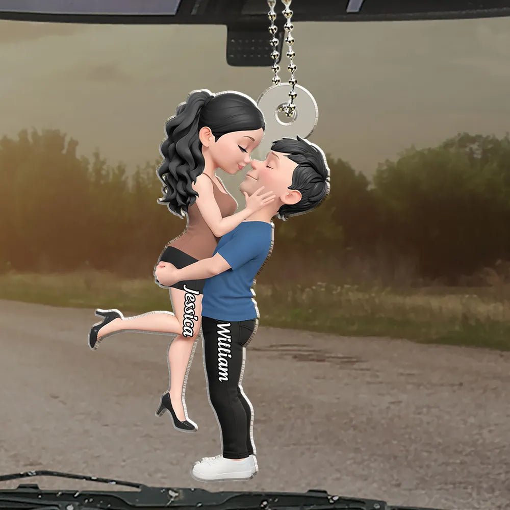 Road-Trip Embrace – Personalized Acrylic Couple Car Ornament