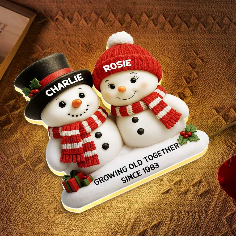 Acrylic Light Box Snowman Couple - Growing Old Together, Warm Glow Christmas Decor, Creative Personalized Gift for Couples