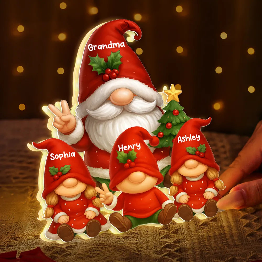 Personalized Acrylic Light Box for Grandma with Grandkids Gnomes, Cozy Christmas Decor & Unique Holiday Gift