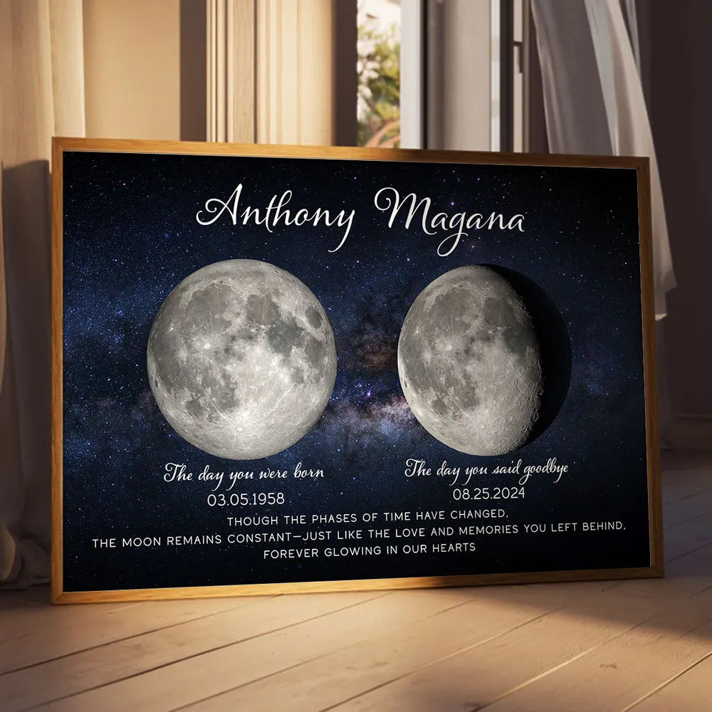 Custom Birth and Goodbye Moon Phases Poster, Night Sky Remembrance Decor, Thoughtful Unique Gift for Loved Ones