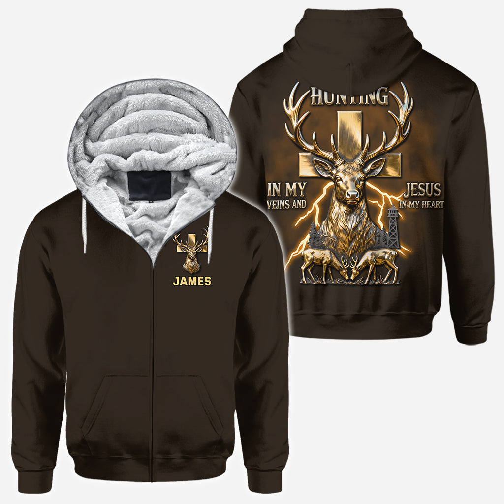 I've Got Hunting In My Veins And Jesus In My Heart - Personalized Hunting All Over Shirt
