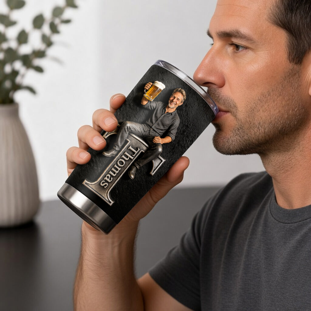 Any Photo, Holding Any Item - Beer, Tools, Fishing Rod... - Personalized Father Tumbler