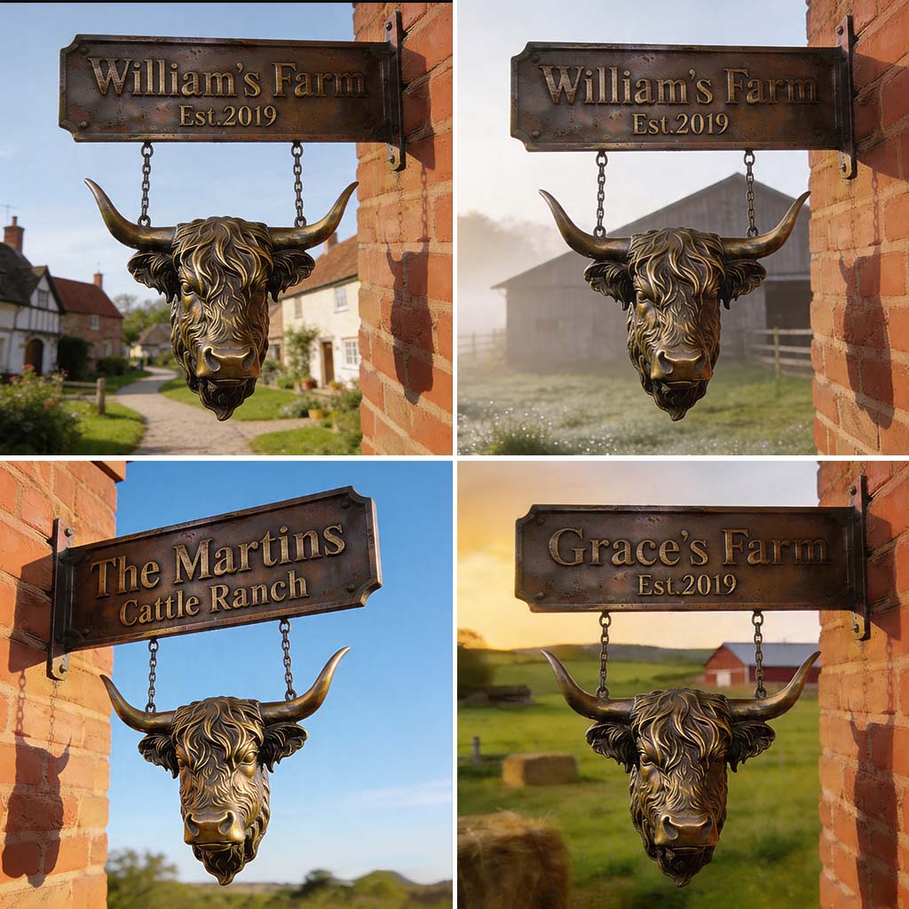 Highland Heritage Sign - Personalized Highland Cow Wooden Wall Mount Sign