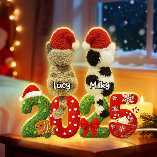 Personalized Acrylic Light Box with Cats in Santa Hats, Cozy Christmas Bedroom Lamp, Unique Pet Lover Gift & Festive Keepsake