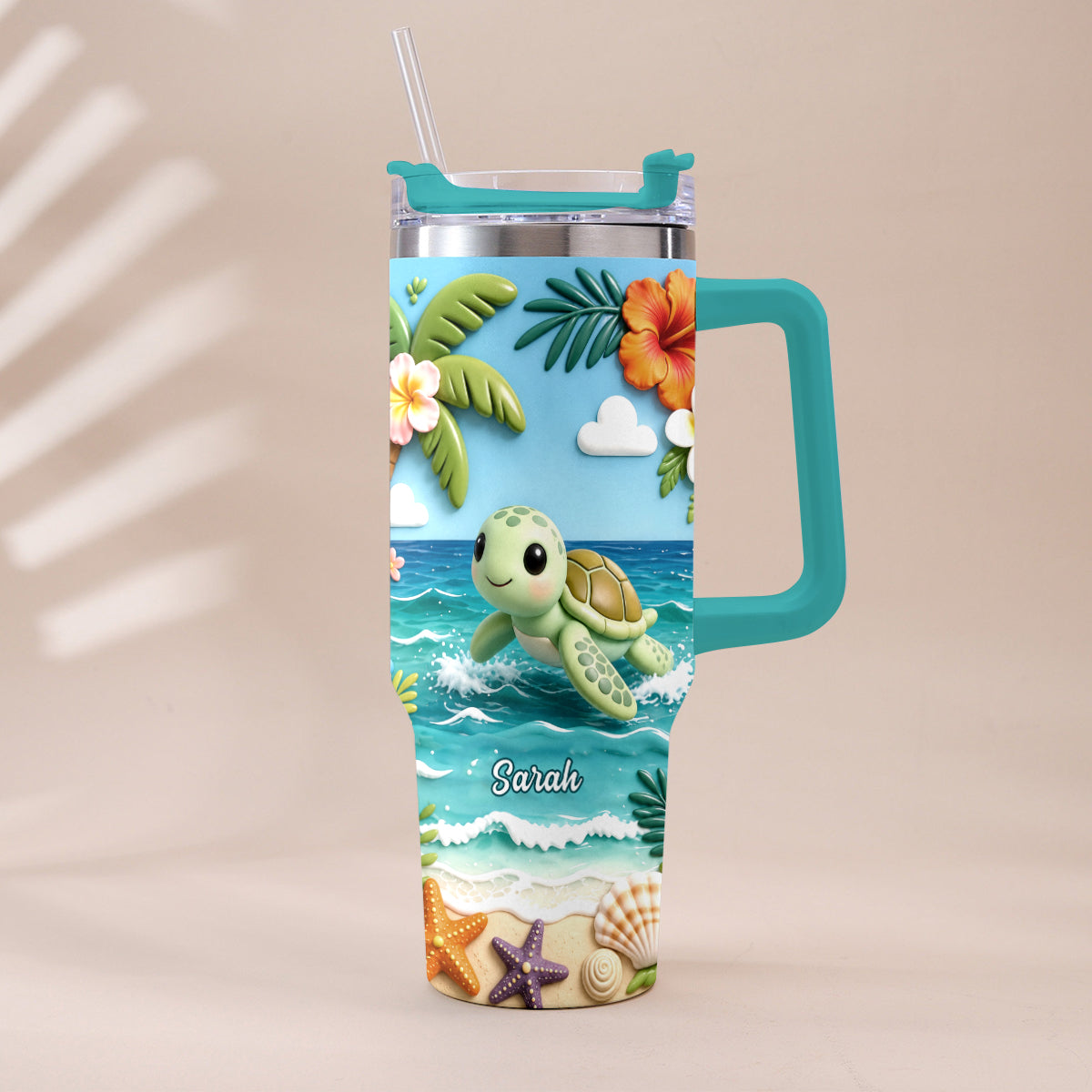 Back To The Ocean - Personalized Turtle Tumbler With Plush Charm