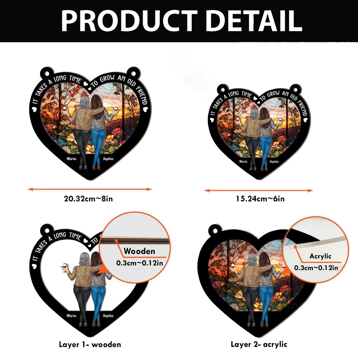 Heart-Shaped Wood and Acrylic Layered Ornament – “It Takes a Long Time to Grow an Old Friend” Gift for Best Friends