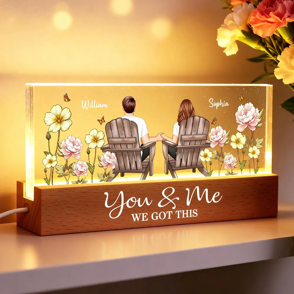 Personalized Block LED Light Plaque with Couple Holding Hands in Adirondack Chairs, Romantic Night Light Gift for Him or Her