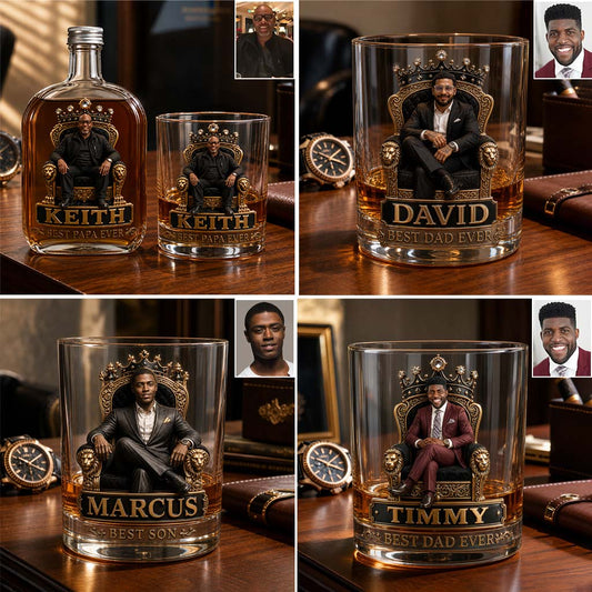 Gift For Black King, Custom Gift Father's Day - Personalized Father Whiskey Bottle & Glass
