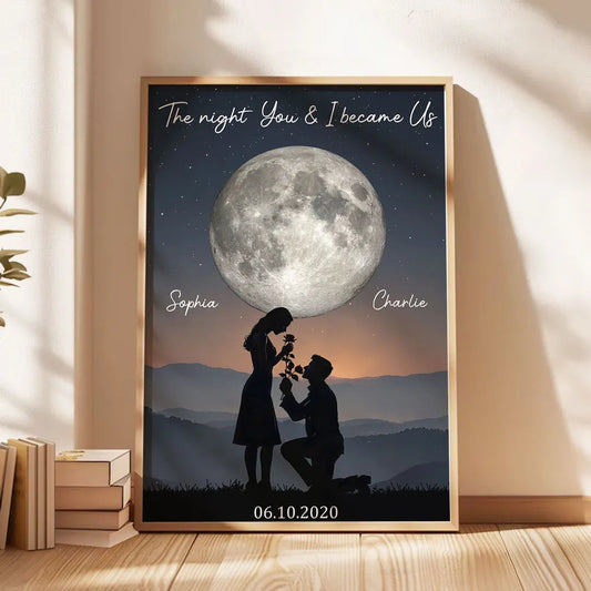 Personalized Poster The Night You & I Became Us Moonlit Proposal Silhouette Wall Art, Unique Romantic Gift for Couple