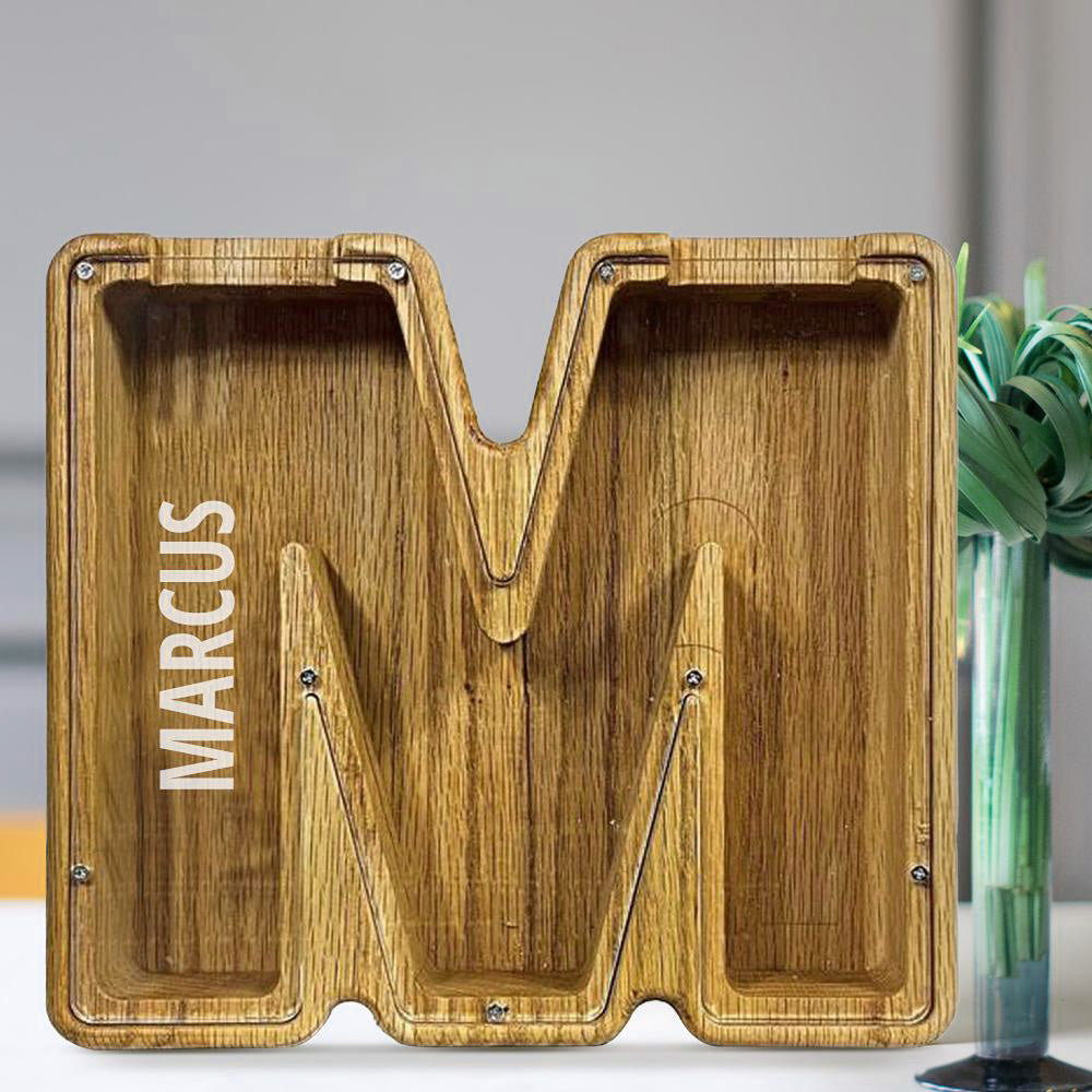 Custom Initial And Name - Personalized Letter And Name Tung Wooden Piggy Bank