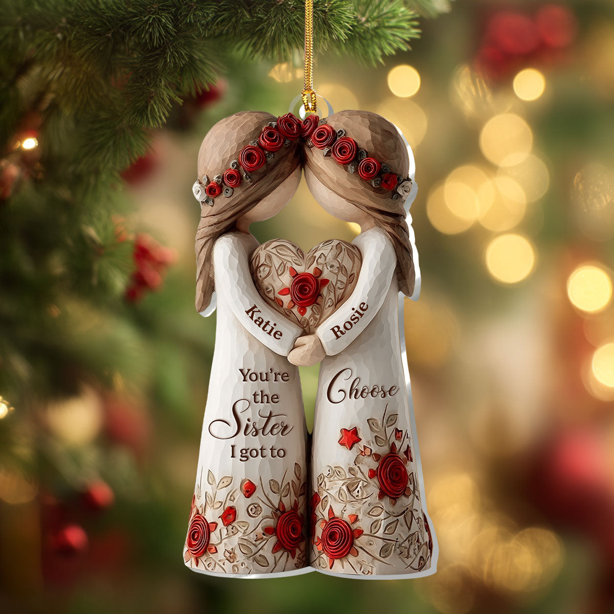 Acrylic Ornament Personalized Sister Gift, Heartwarming Sisters Hugging Heart Design for Holiday Home Decoration, Unique Keepsake