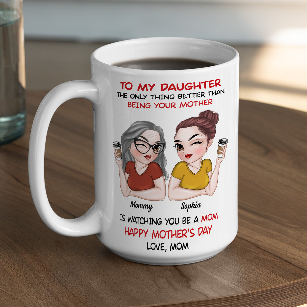 Personalized Ceramic Mug for Daughter, Cute Mom Daughter Coffee Characters, Happy Mother's Day, Unique Gift from Mom