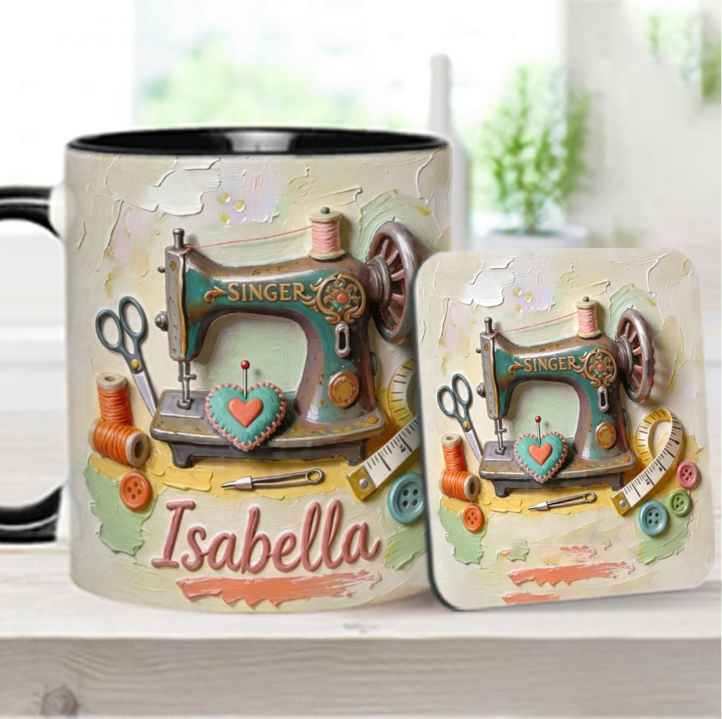 Just a Girl Who Loves Sewing - Personalized Sewing Accent Mug & Coaster