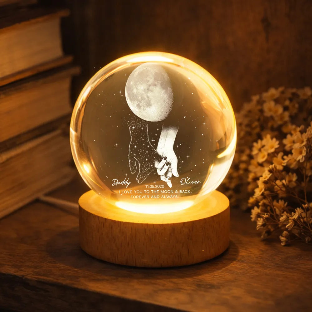 Personalized Globe Lamp with holding hands under the moon, unique memorial gift to keep them close