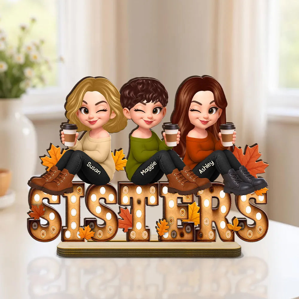Personalized Wooden Plaque for Sisters, Autumn Theme, Perfect Gift for Best Friends