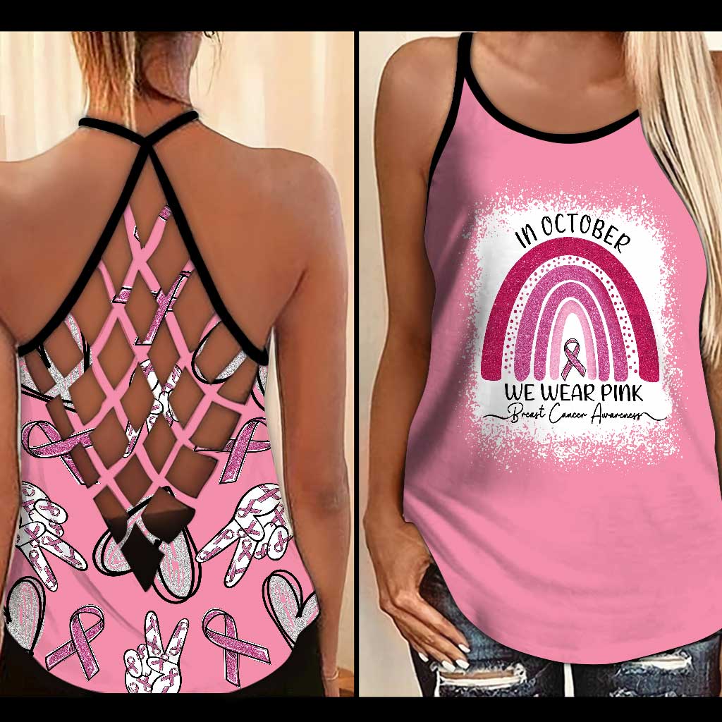 In October We Wear Pink  - Breast Cancer Awareness Cross Tank Top