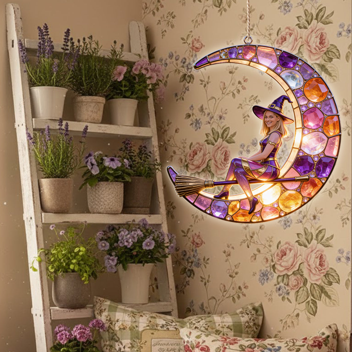Beautiful Witch, Crescent Moon - Personalized Witch LED Light Acrylic Sign