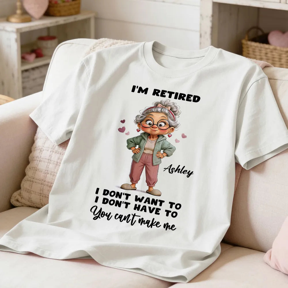 Personalized I'm Retired Classic Tee with Cute Grandma Cartoon Funny Gift for Mom or Grandma