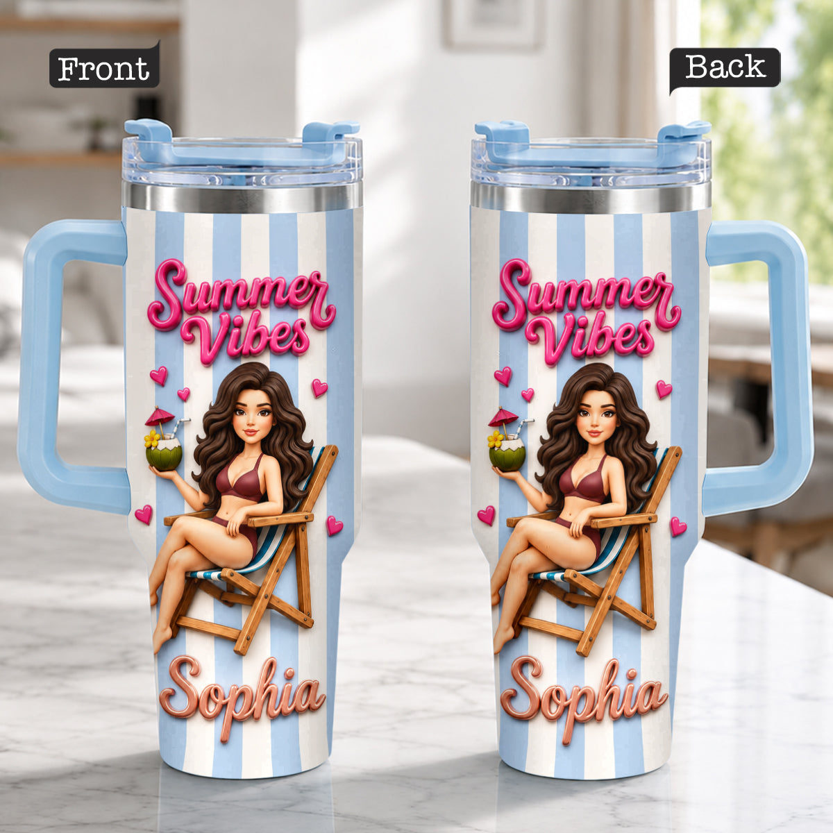 Beach Lovin' Girl - Personalized Sea Lover Tumbler With Plush Charm