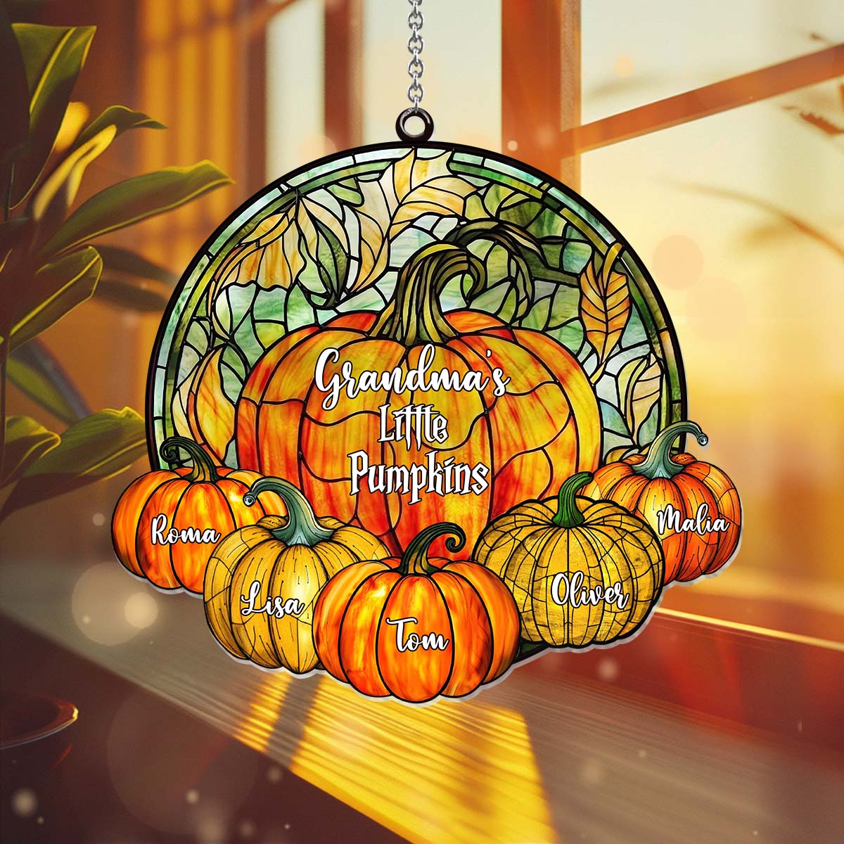 Grandma's Little Pumpkins Any Title - Personalized Grandma Window Hanging Suncatcher Ornament