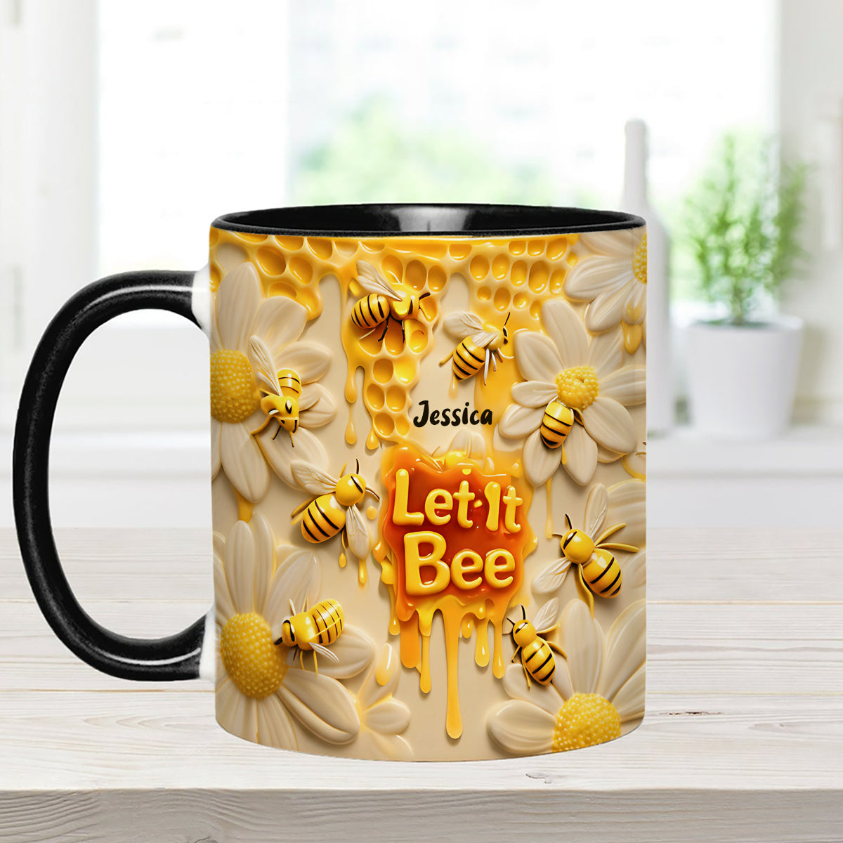 Let It Bee, Bee Flowers - Personalized Bee Set Accent Mug with Acrylic Stirrers
