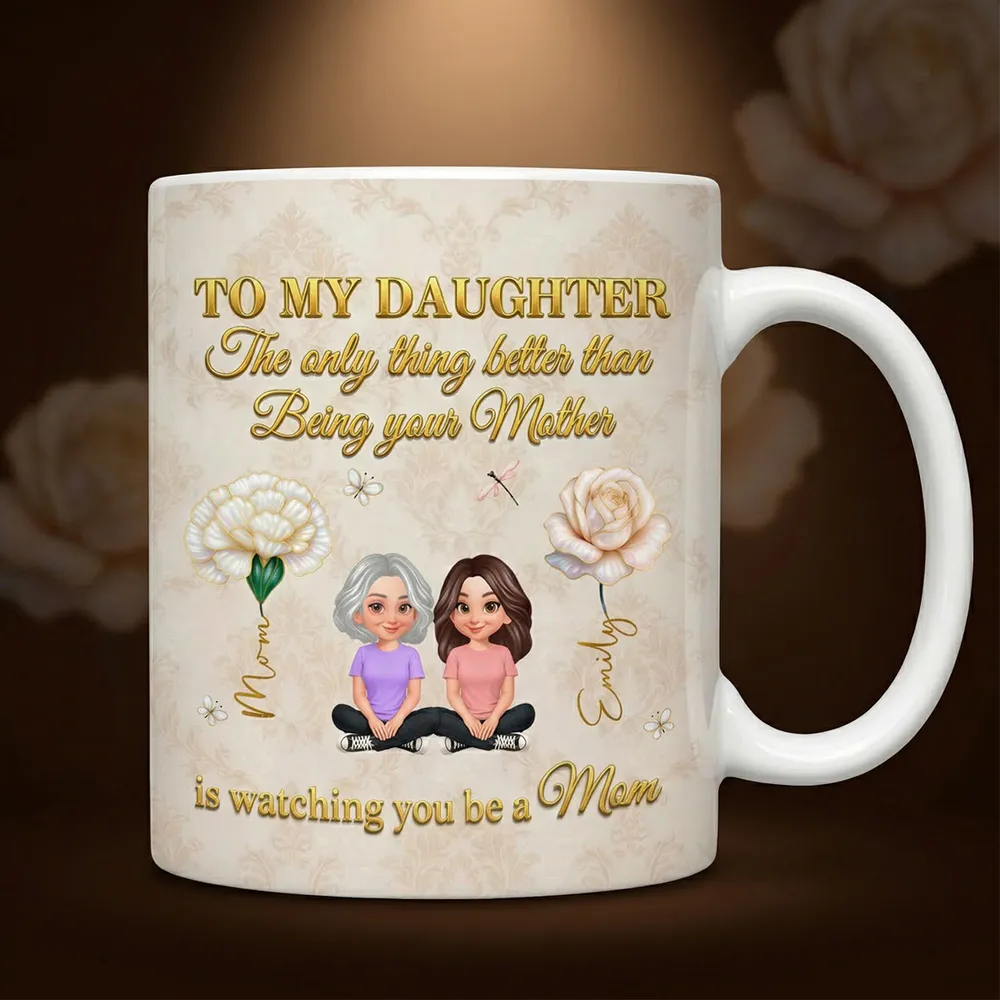 To My Daughter Inspirational Ceramic Mug, Personalized Keepsake Gift from Mom, Warm Neutral Floral Design