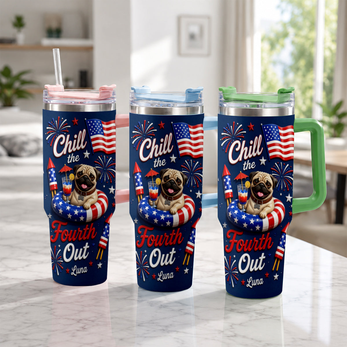 Funny Pet Chill The Fourth Out - Personalized Dog Tumbler With Plush Charm