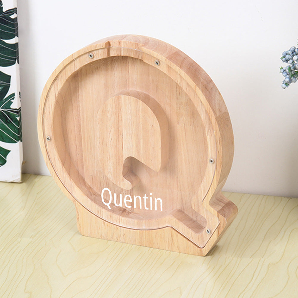 Custom Initial And Name - Personalized Letter And Name Light Wooden Piggy Bank