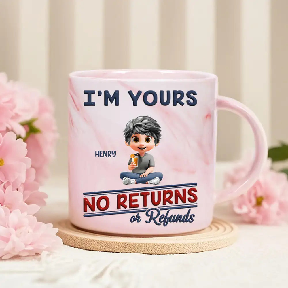 Funny Customizable Marble Mug – ‘No Returns or Refunds’ Family Gift for Parents