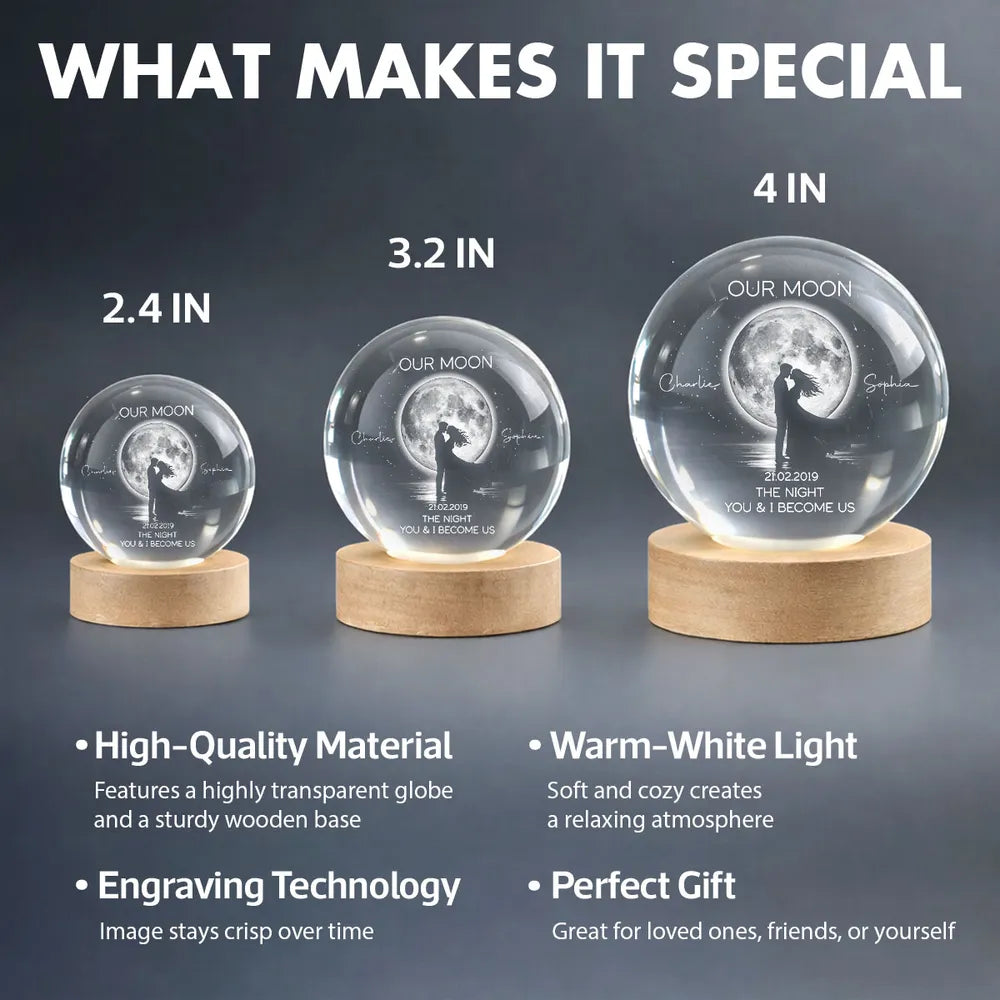 Personalized 3-Color K5 Globe Lamp with Couple Kissing Under the Moon, Romantic Bedroom Decor, Unique Gift for Her or Him