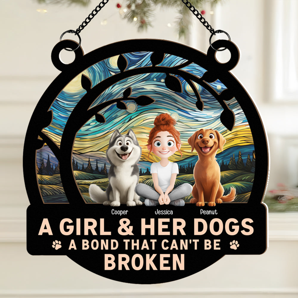 A Girl & Her Dogs - A Bond That Can’t Be Broken, Custom Wood and Acrylic Layered Ornament, Perfect Gift for Dog Lovers - Personalized Pet Memorial Gift for Mother’s Day, Pet Birthdays, and More!