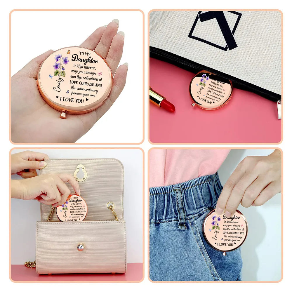 To My Daughter Floral Metal Compact Mirror, Sweet Love Courage Message, Unique Gift for Her