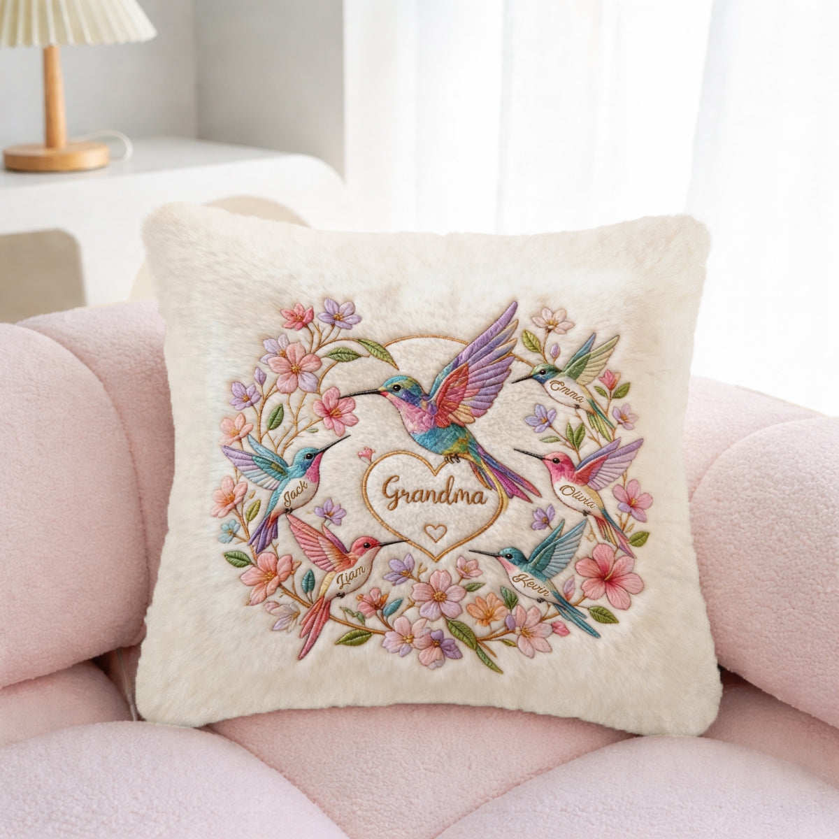 Hummingbird Nana - Personalized Grandma Faux Fur Square Pillow